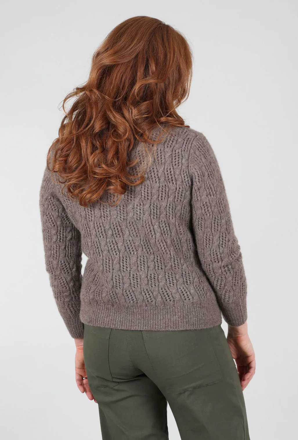 Pointelle Half-Zip Sweater, Hazelnut