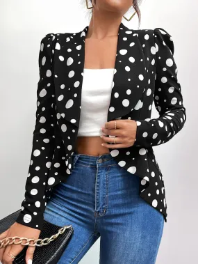 Polka Dot Shawl Collar Puff Sleeve Blazer