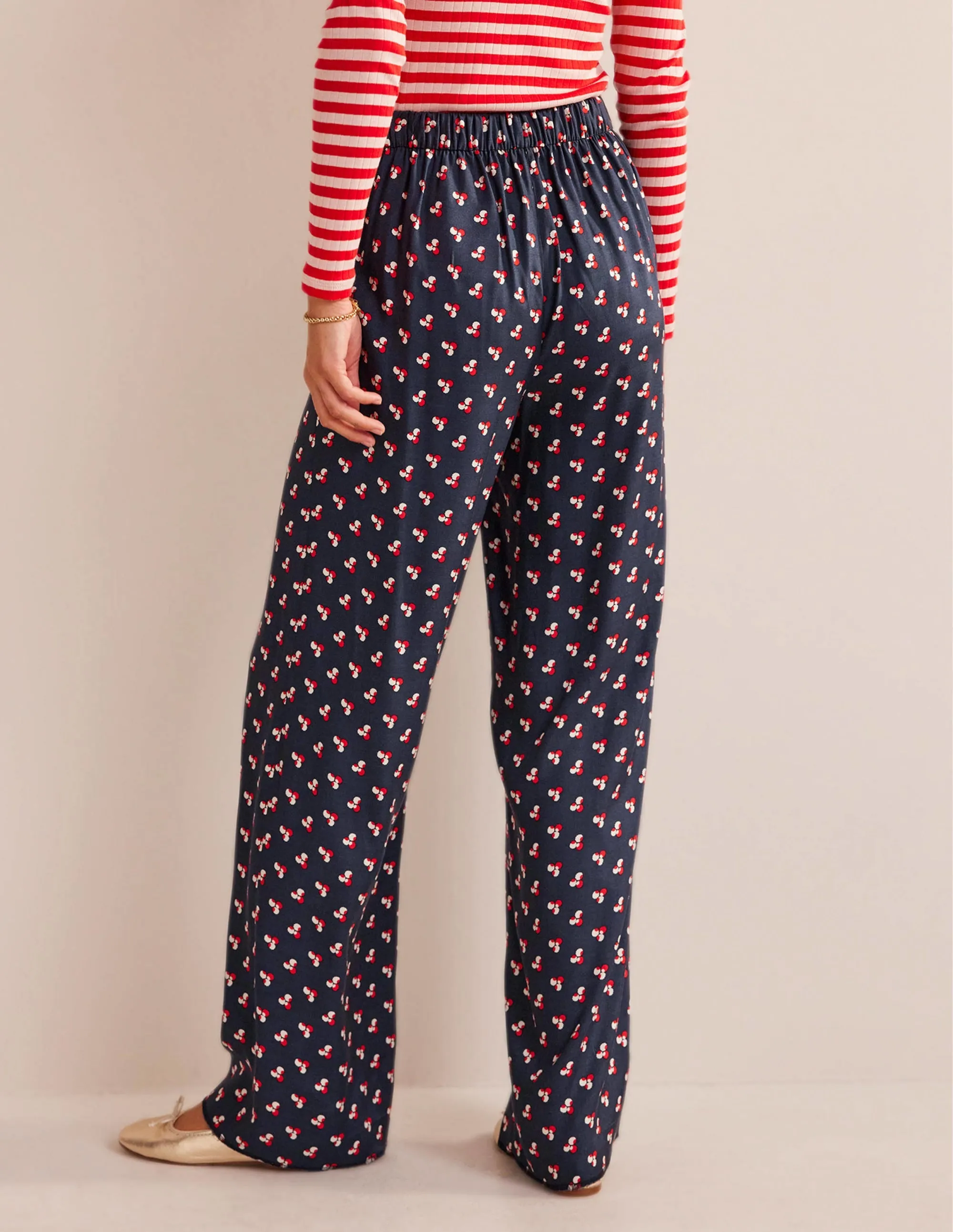 Printed Pull-On Trousers-French Navy, Falling Dot