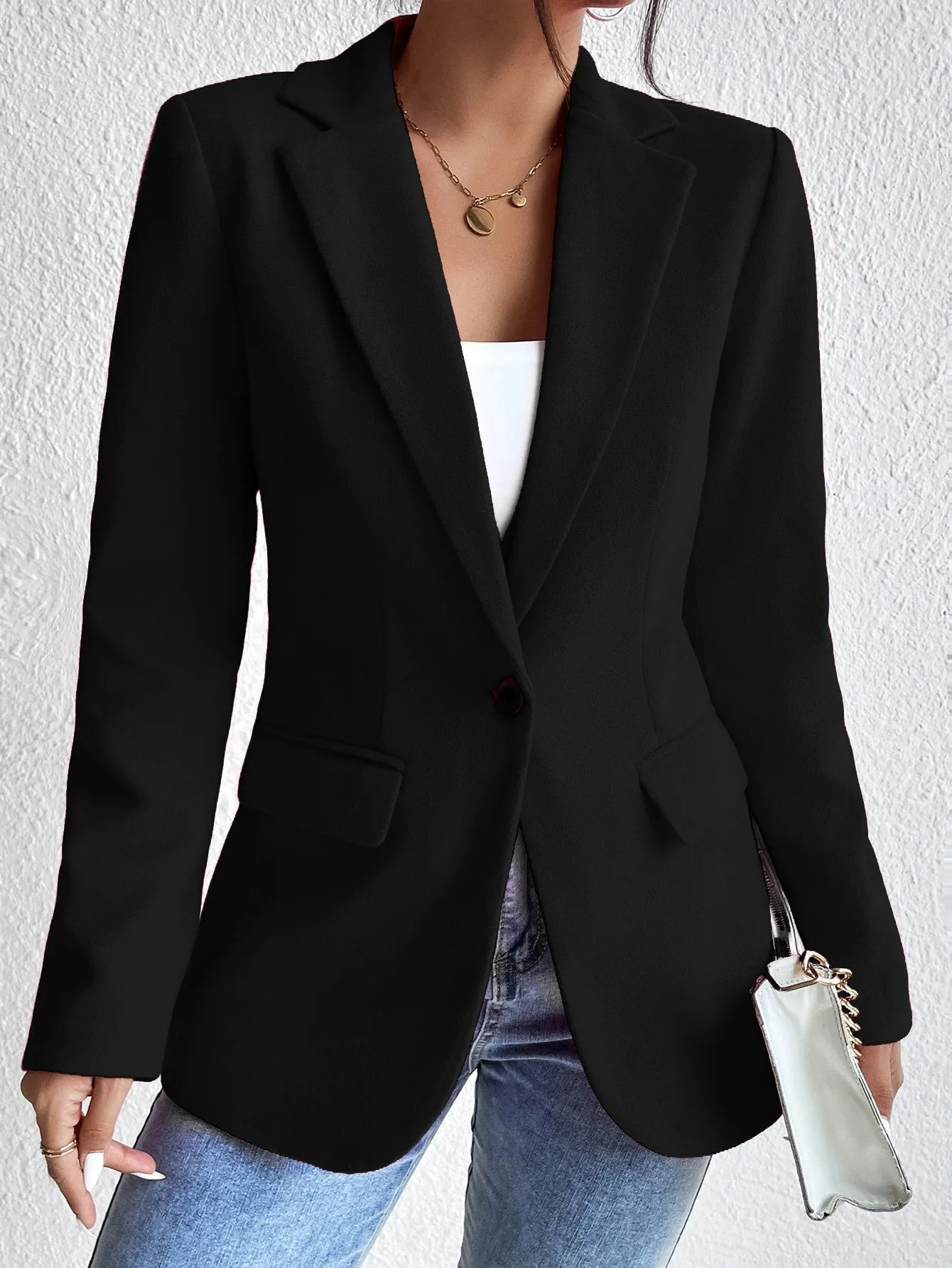 Privé Lapel Collar Flap Detail Single Button Blazer