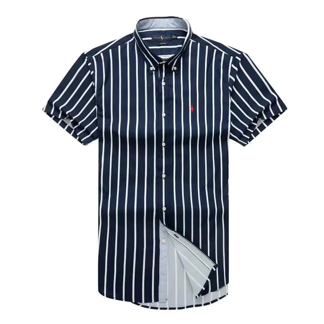 PRL Classic Fit Deep Blue And White Stripe Shortsleeve Shirt