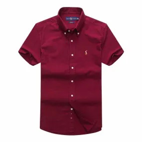 PRL Custom Fit Short Sleeve Button Down Oxford Shirt- Wine