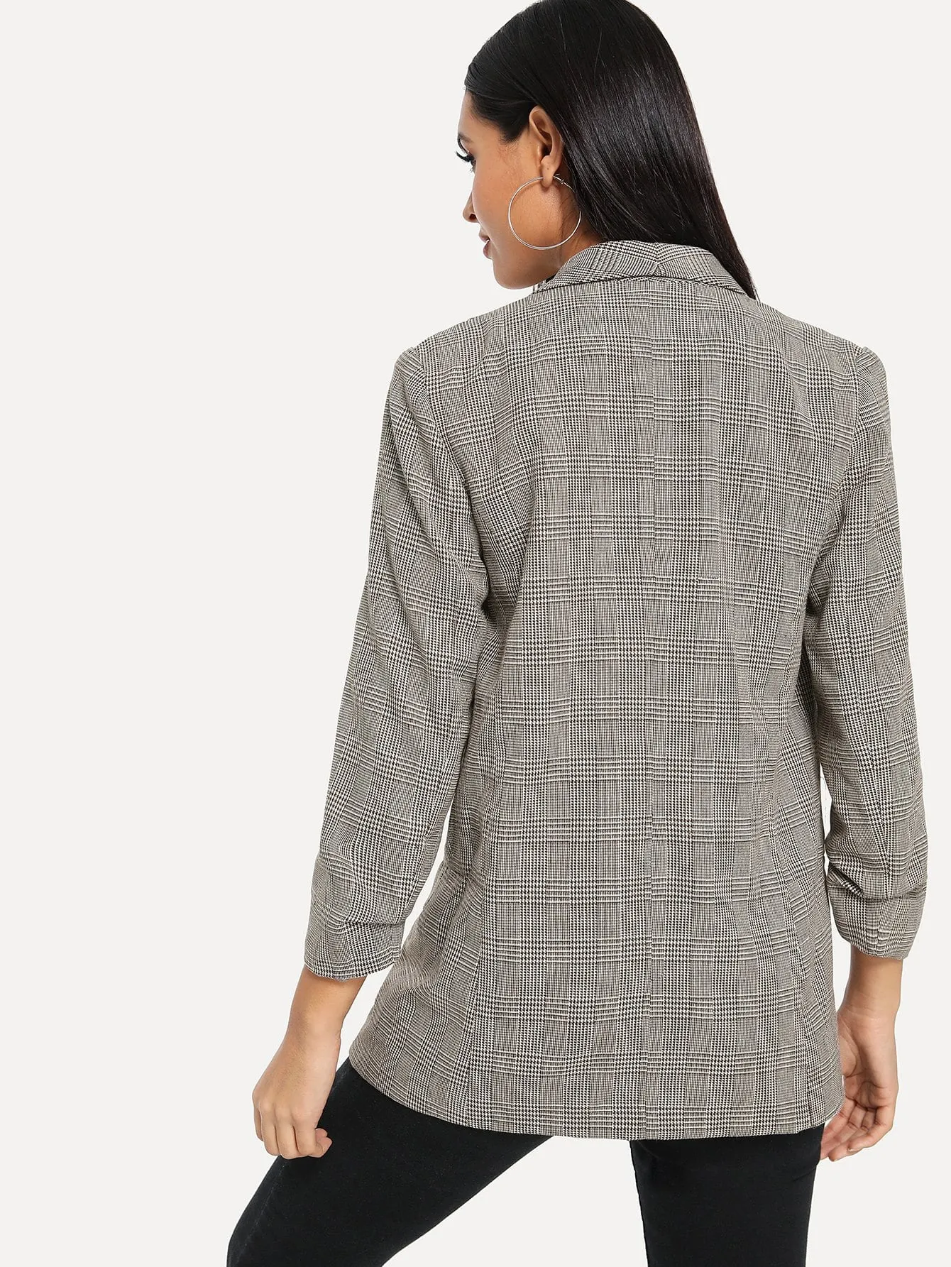 Shawl Collar Pocket Patched Plaid Blazer