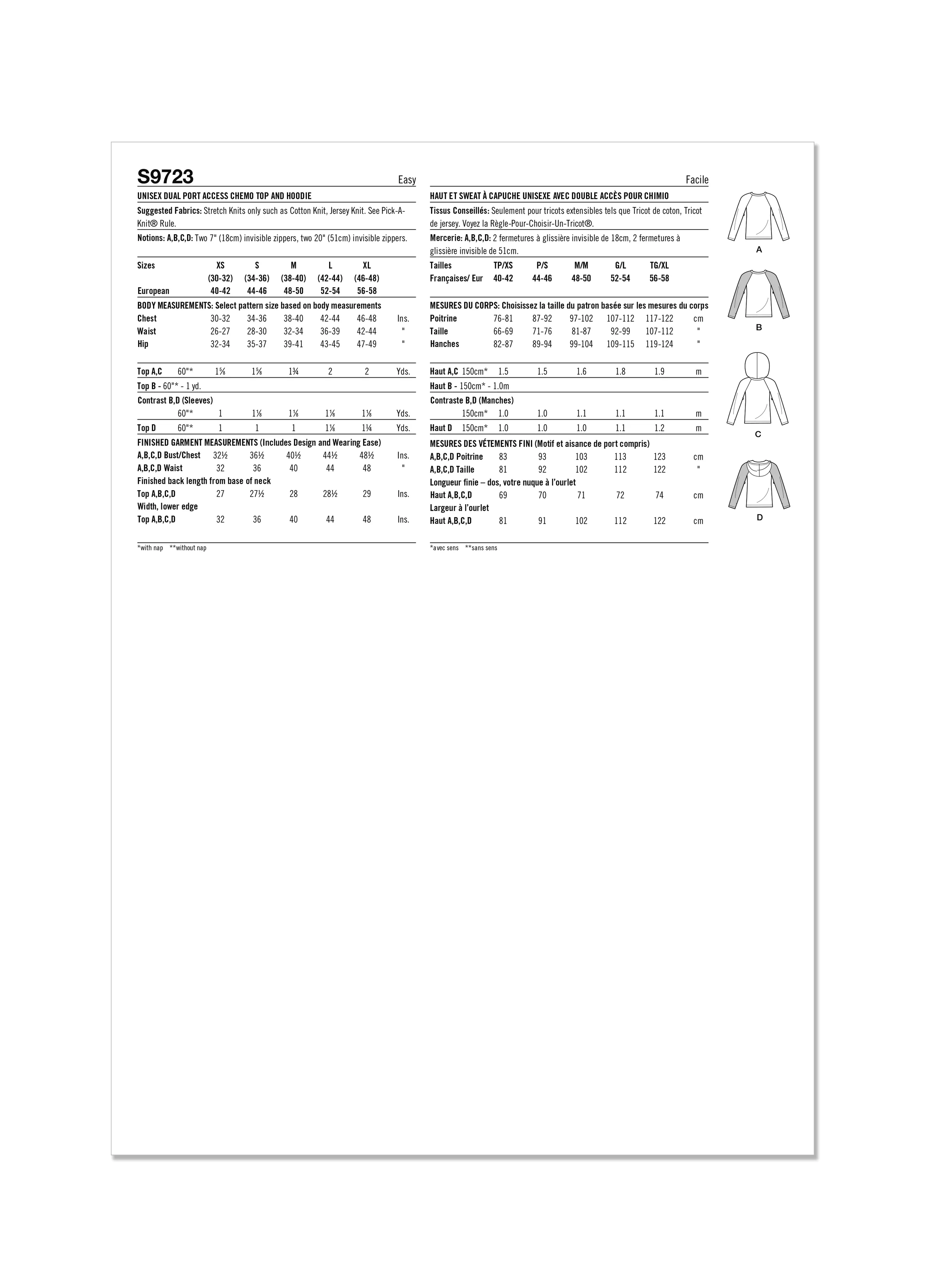 Simplicity 9723 Unisex Dual Port Access Chemo Top and Hoodie pattern