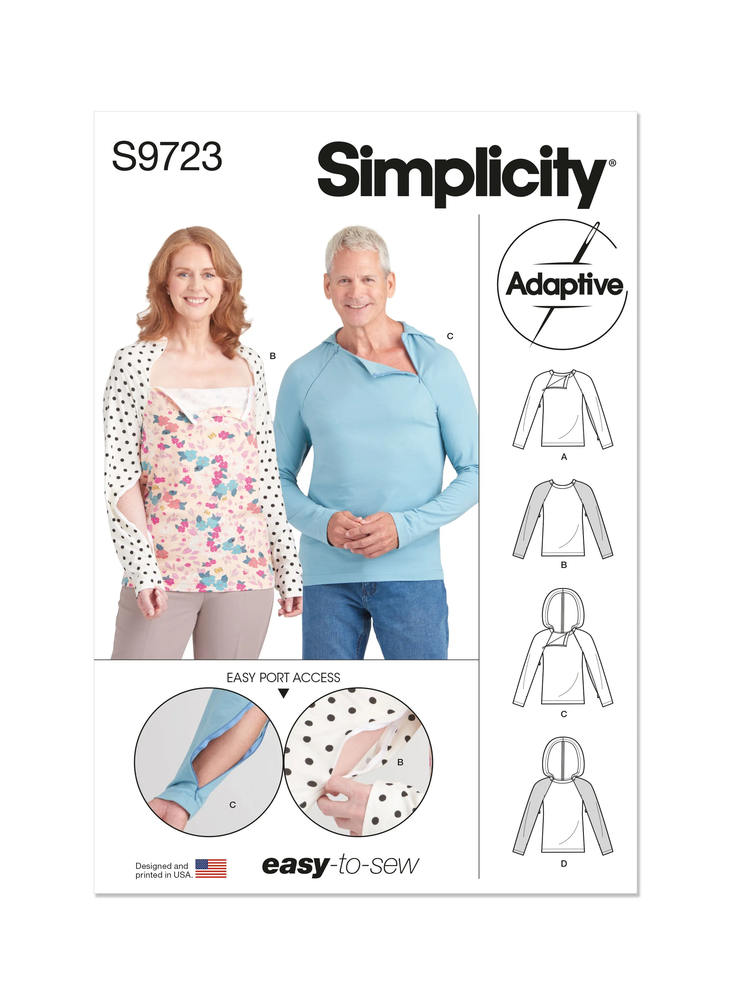 Simplicity 9723 Unisex Dual Port Access Chemo Top and Hoodie pattern