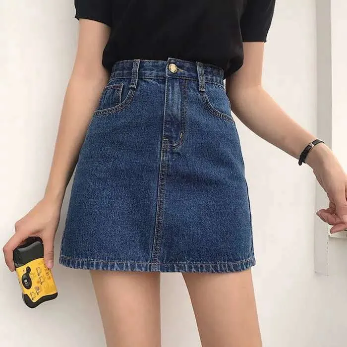 Summer Korean High Waist A-Line Denim Short Women Student Casual Hip Flattering Skirt INS Skirt