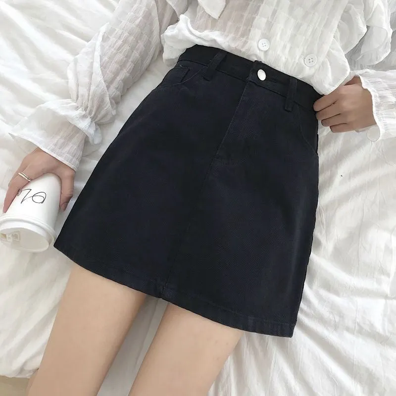 Summer Korean High Waist A-Line Denim Short Women Student Casual Hip Flattering Skirt INS Skirt