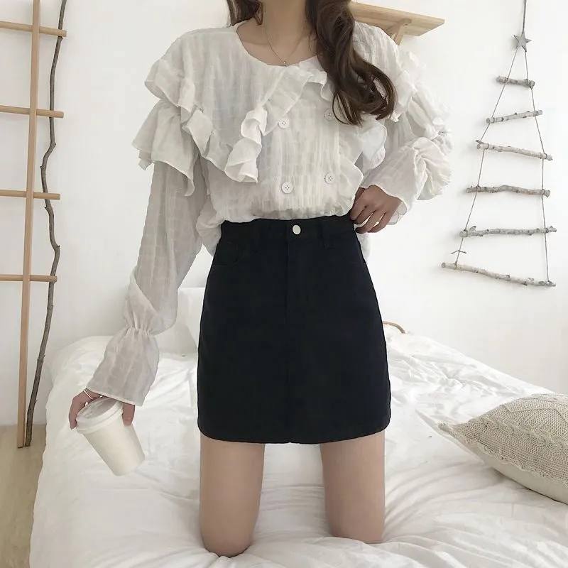 Summer Korean High Waist A-Line Denim Short Women Student Casual Hip Flattering Skirt INS Skirt