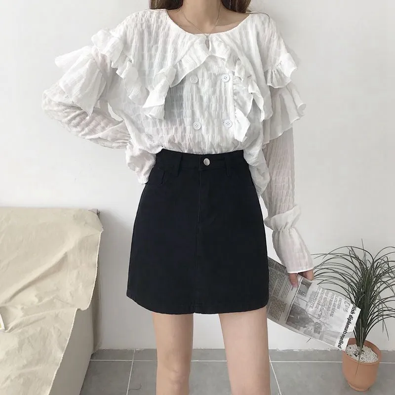 Summer Korean High Waist A-Line Denim Short Women Student Casual Hip Flattering Skirt INS Skirt