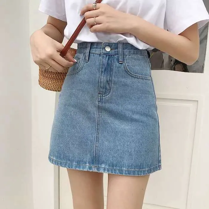 Summer Korean High Waist A-Line Denim Short Women Student Casual Hip Flattering Skirt INS Skirt