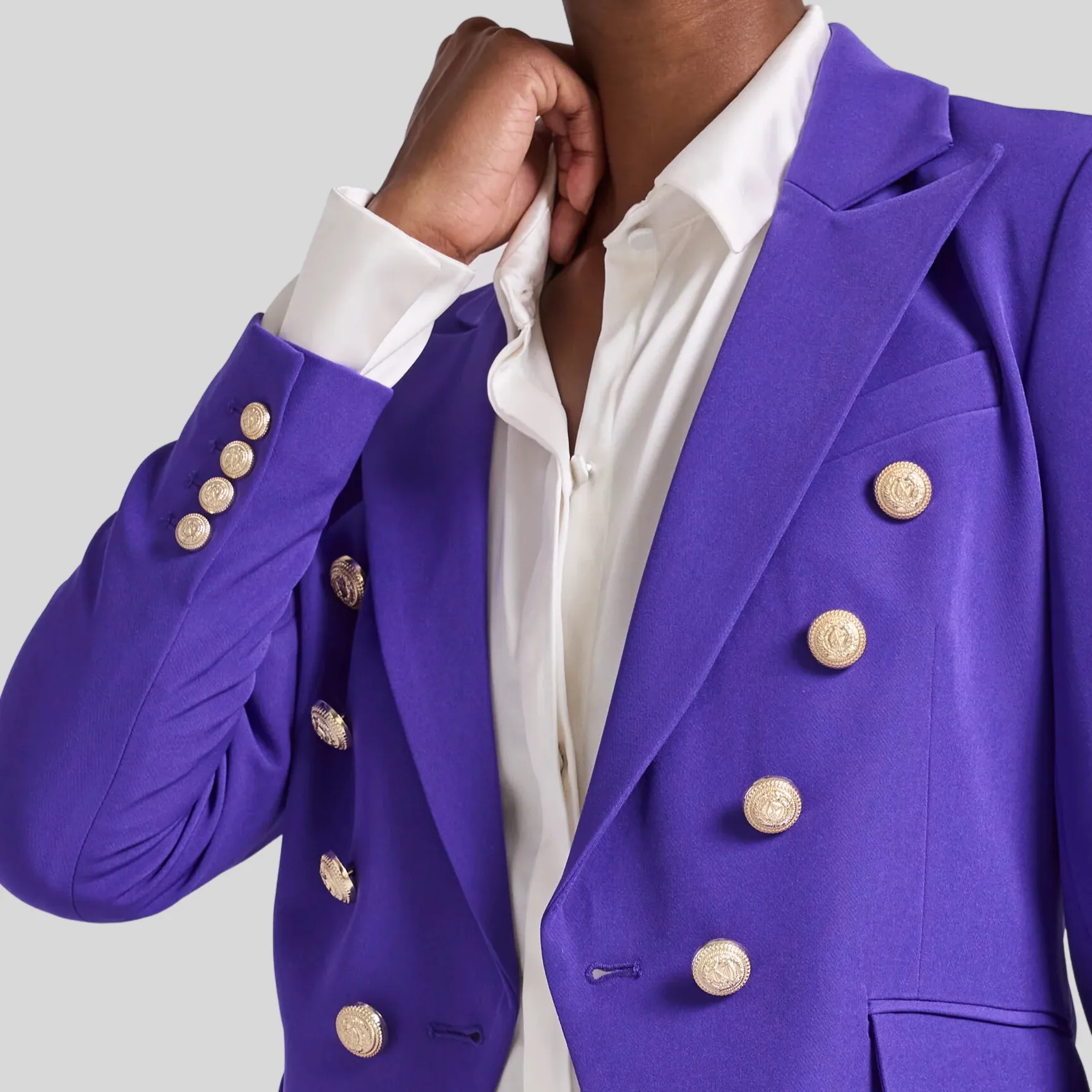 Tailored Double Breasted Smooth Crepe Blazer - Purple