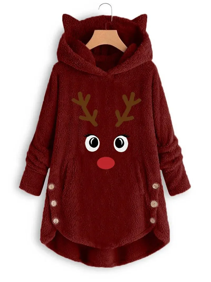 Trendy Reindeer Ugly Christmas Hooded Sweater