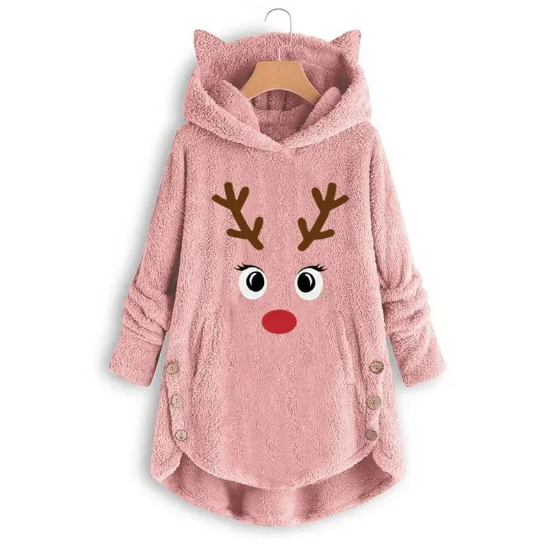 Trendy Reindeer Ugly Christmas Hooded Sweater