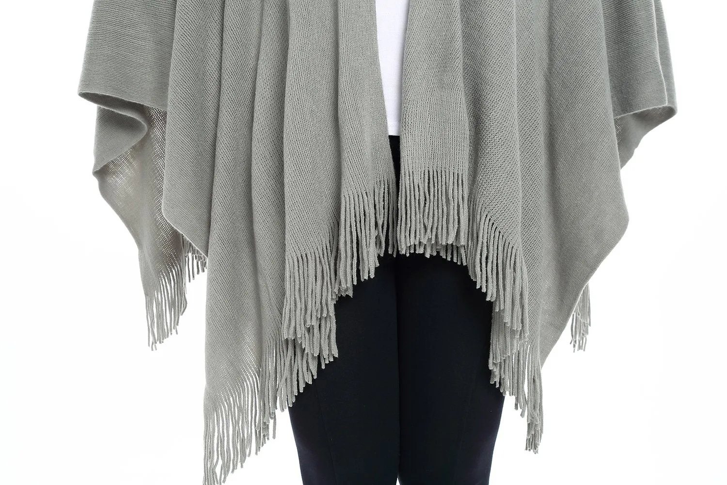 Women's Knitted Kimono Cardigan Cape Solid Gray Color CAR206