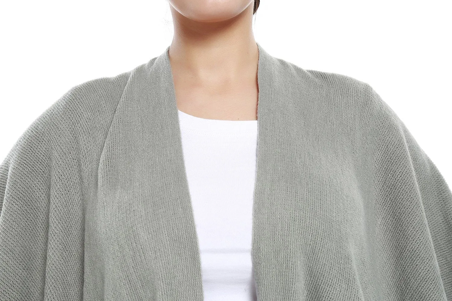 Women's Knitted Kimono Cardigan Cape Solid Gray Color CAR206