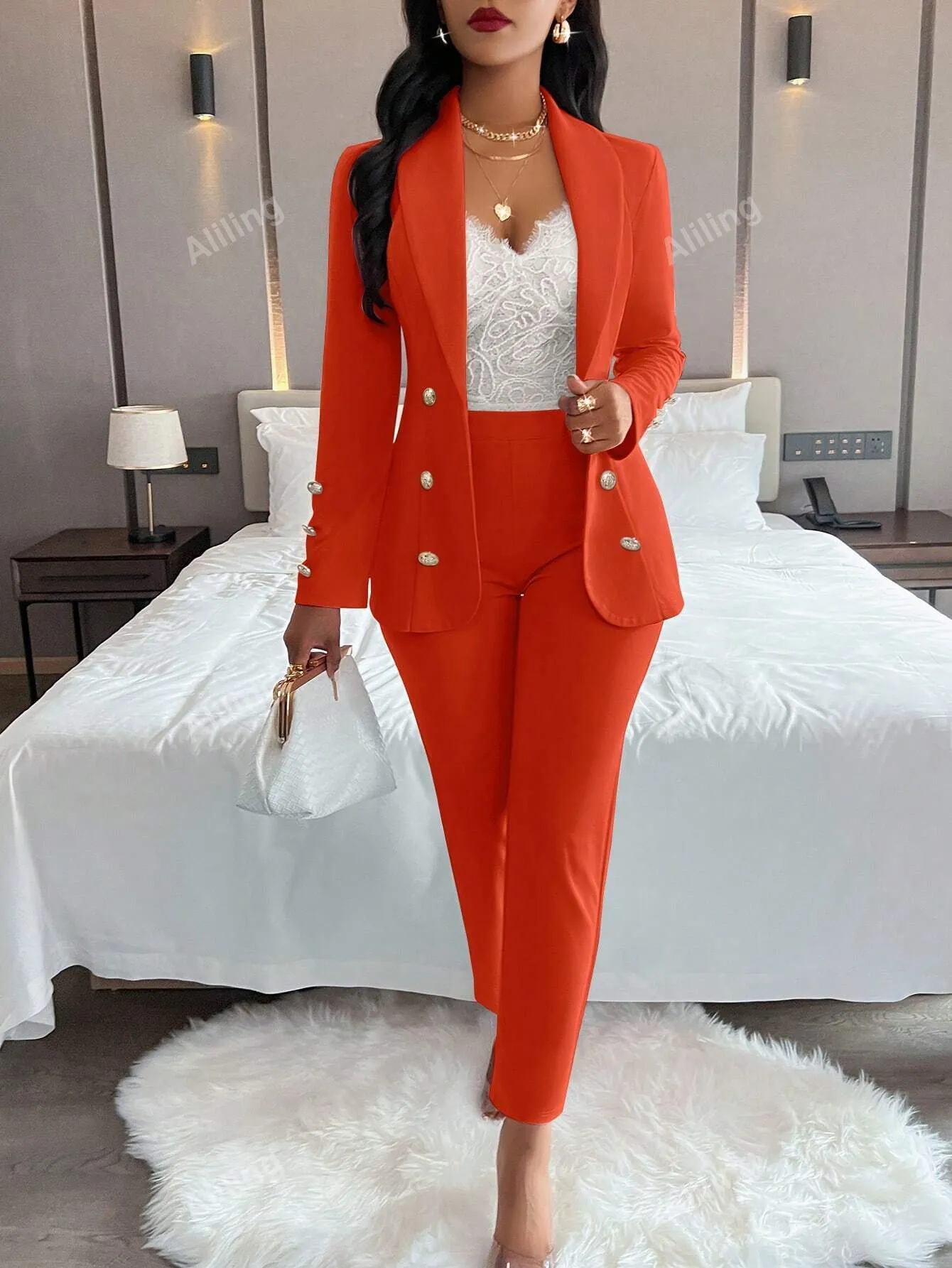 Women's Plain And Simple Daily Wear Long Sleeve Blazer And Long Pants Suit