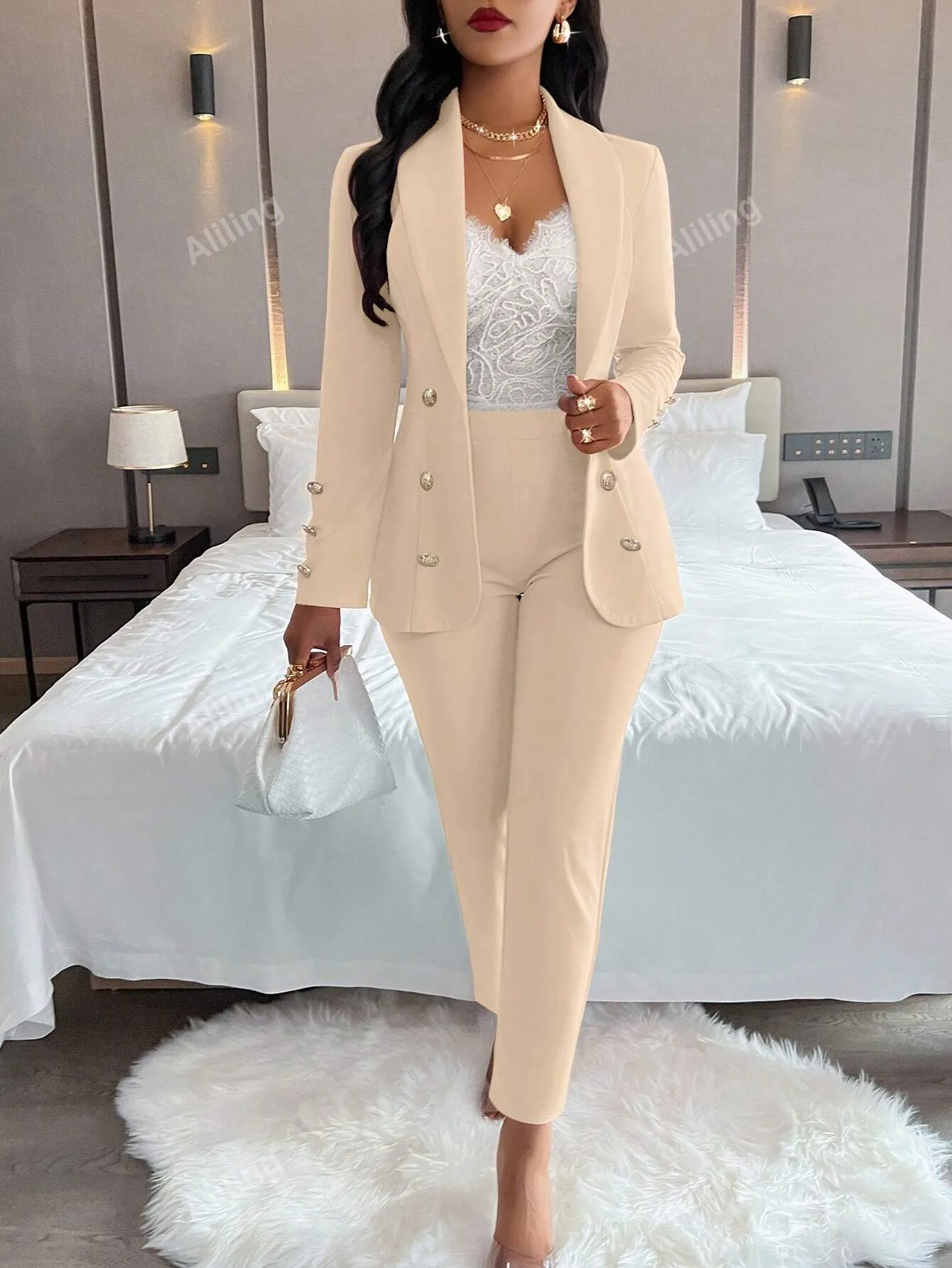 Women's Plain And Simple Daily Wear Long Sleeve Blazer And Long Pants Suit