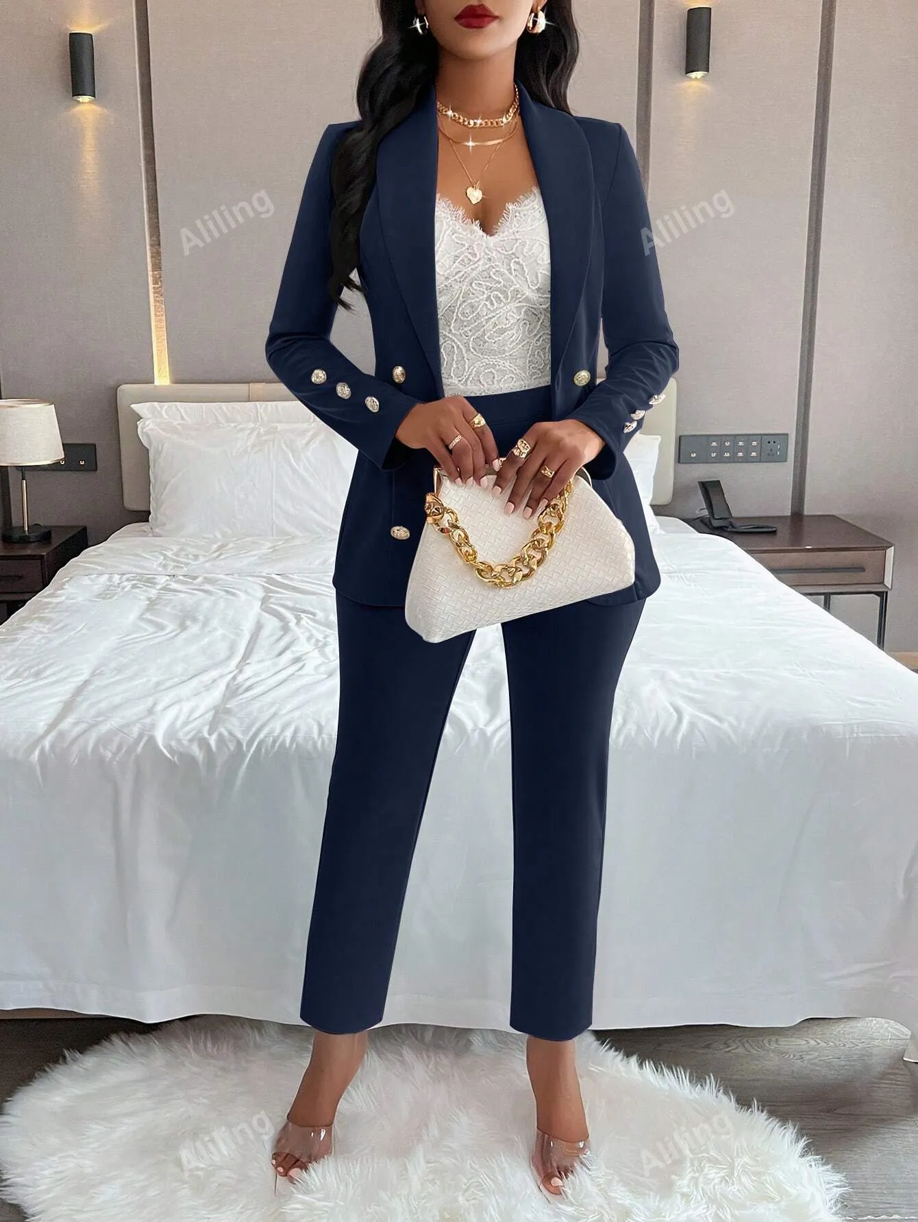 Women's Plain And Simple Daily Wear Long Sleeve Blazer And Long Pants Suit