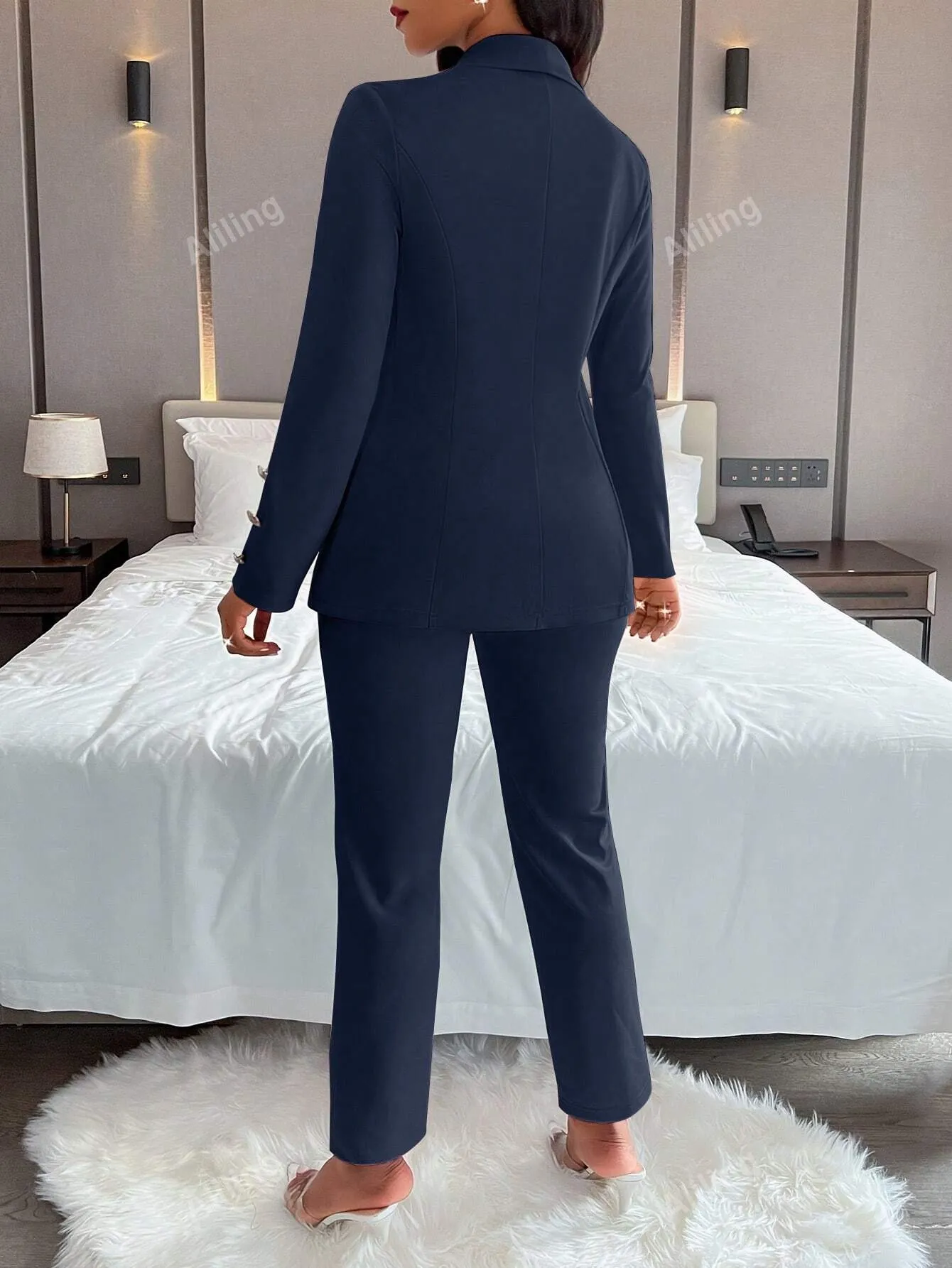 Women's Plain And Simple Daily Wear Long Sleeve Blazer And Long Pants Suit