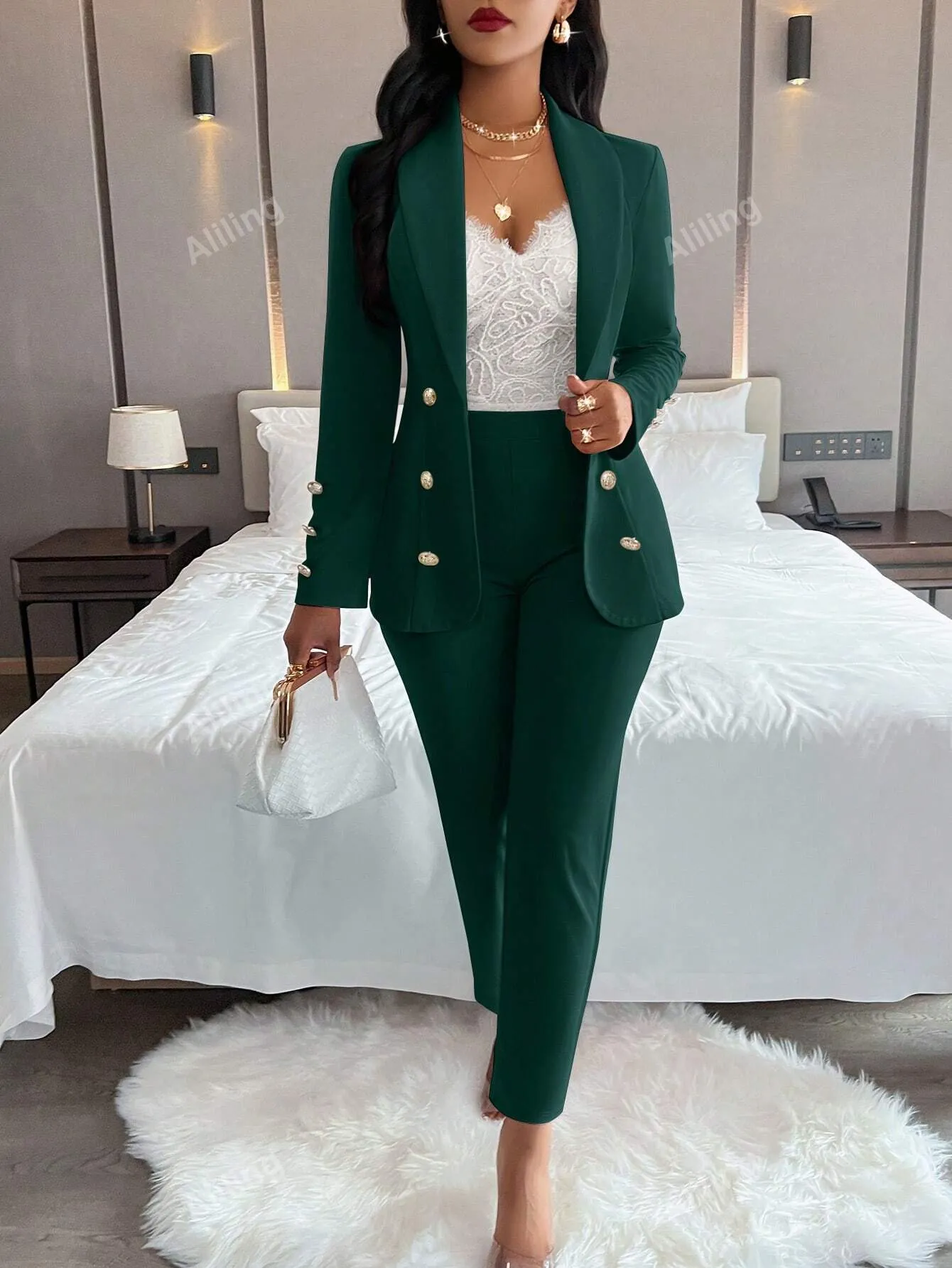 Women's Plain And Simple Daily Wear Long Sleeve Blazer And Long Pants Suit